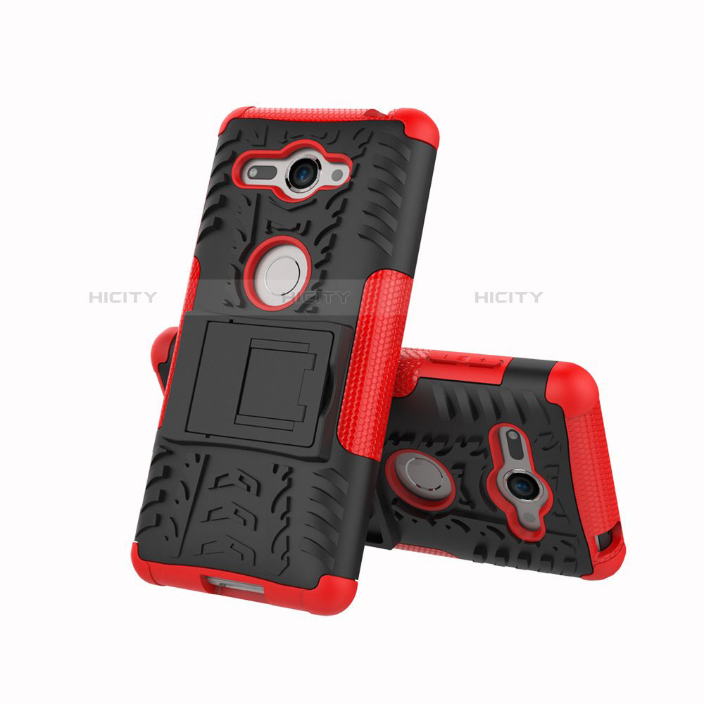 Coque Contour Silicone et Plastique Housse Etui Mat avec Support pour Sony Xperia XZ2 Compact Rouge Plus