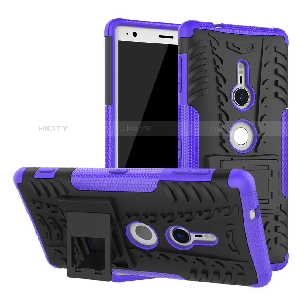 Coque Contour Silicone et Plastique Housse Etui Mat avec Support pour Sony Xperia XZ2 Violet Plus