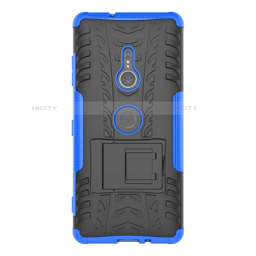 Coque Contour Silicone et Plastique Housse Etui Mat avec Support pour Sony Xperia XZ3 Bleu Plus