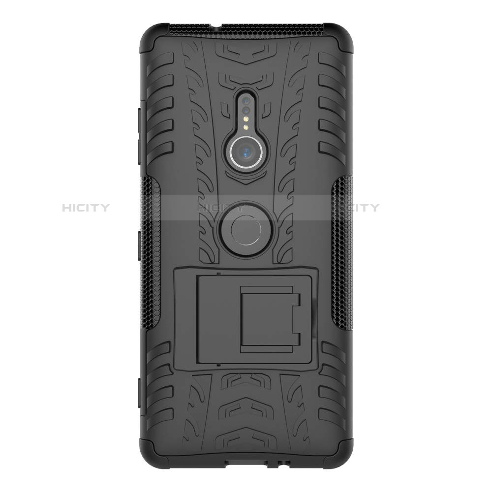 Coque Contour Silicone et Plastique Housse Etui Mat avec Support pour Sony Xperia XZ3 Noir Plus