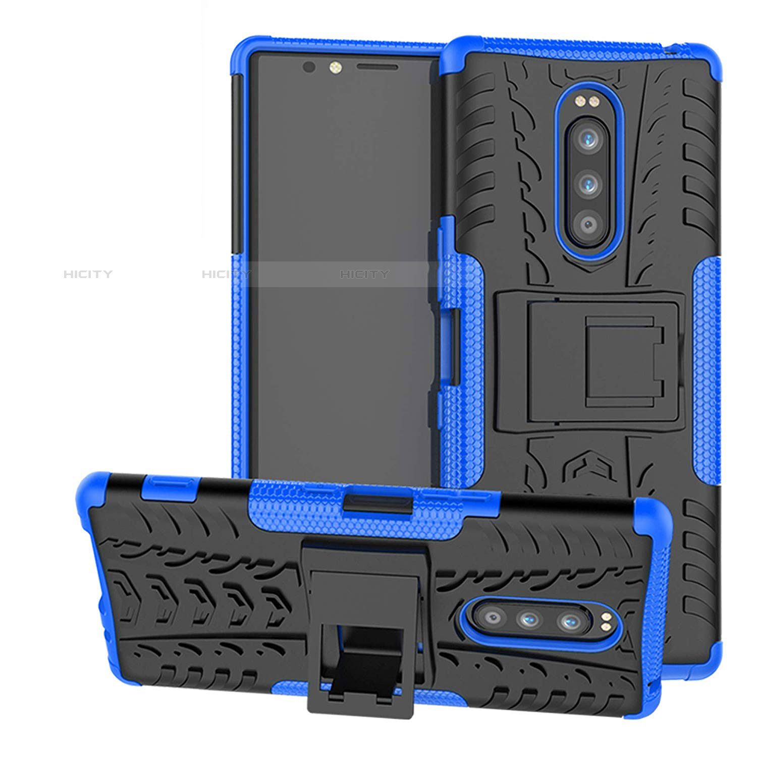 Coque Contour Silicone et Plastique Housse Etui Mat avec Support pour Sony Xperia XZ4 Bleu Plus