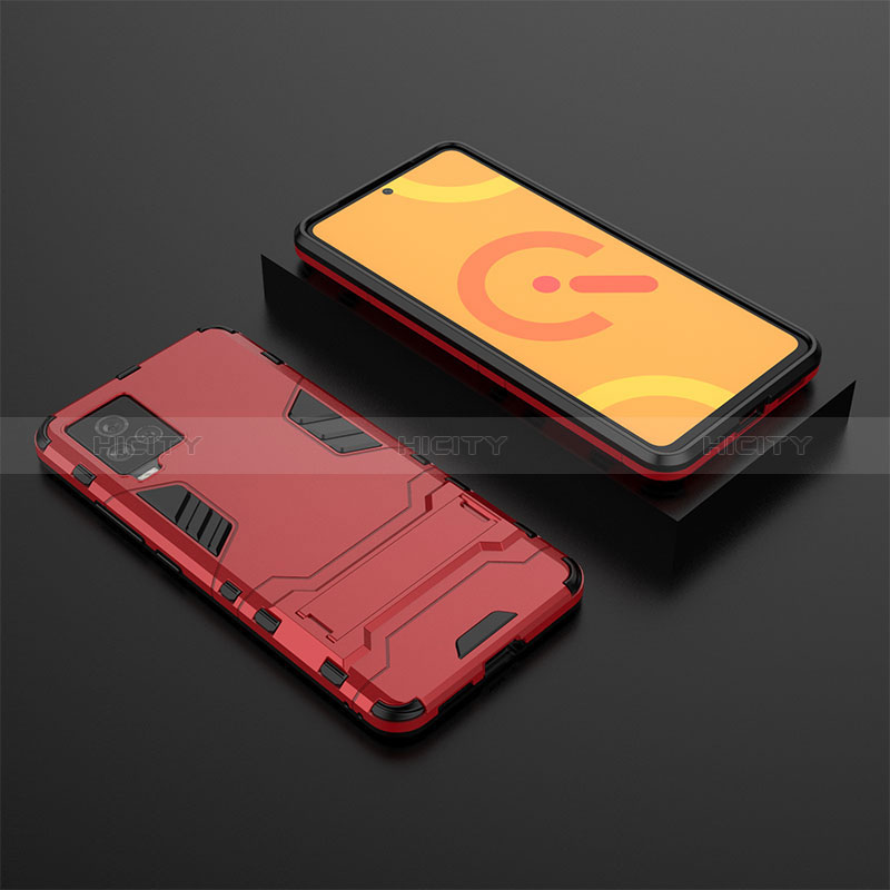 Coque Contour Silicone et Plastique Housse Etui Mat avec Support pour Vivo iQOO 7 5G Rouge Plus