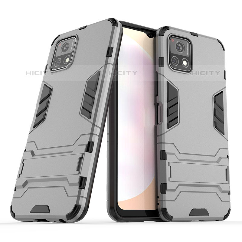 Coque Contour Silicone et Plastique Housse Etui Mat avec Support pour Vivo iQOO U3 5G Gris Plus