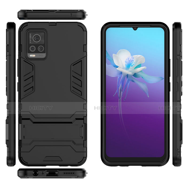 Coque Contour Silicone et Plastique Housse Etui Mat avec Support pour Vivo V20 Plus