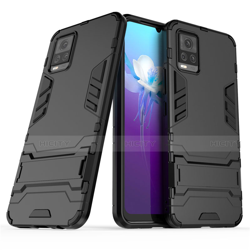 Coque Contour Silicone et Plastique Housse Etui Mat avec Support pour Vivo V20 Plus