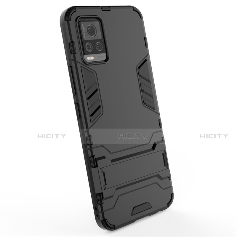 Coque Contour Silicone et Plastique Housse Etui Mat avec Support pour Vivo V20 Plus