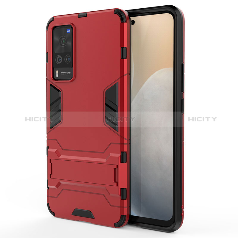 Coque Contour Silicone et Plastique Housse Etui Mat avec Support pour Vivo X60 Pro 5G Rouge Plus