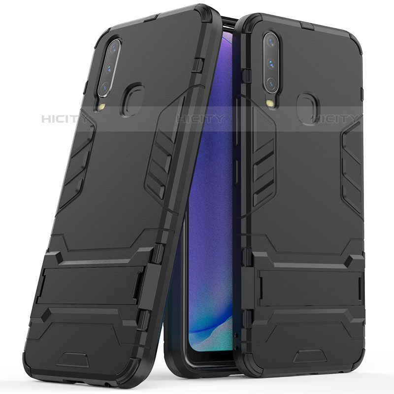 Coque Contour Silicone et Plastique Housse Etui Mat avec Support pour Vivo Y11 Plus