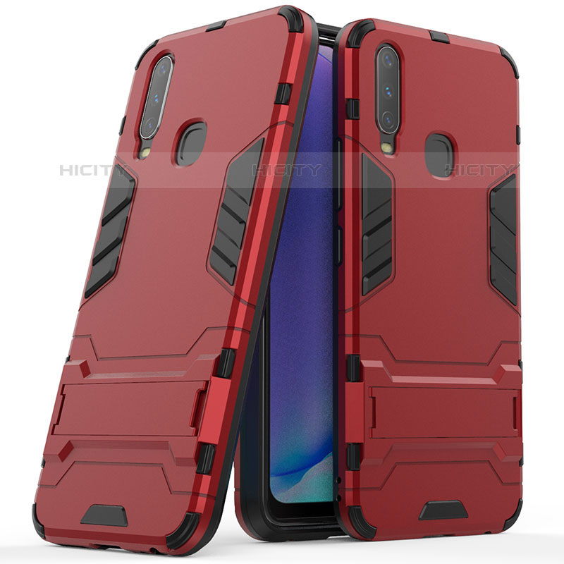 Coque Contour Silicone et Plastique Housse Etui Mat avec Support pour Vivo Y11 Plus