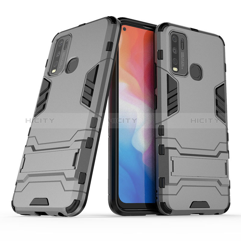 Coque Contour Silicone et Plastique Housse Etui Mat avec Support pour Vivo Y50 Gris Plus