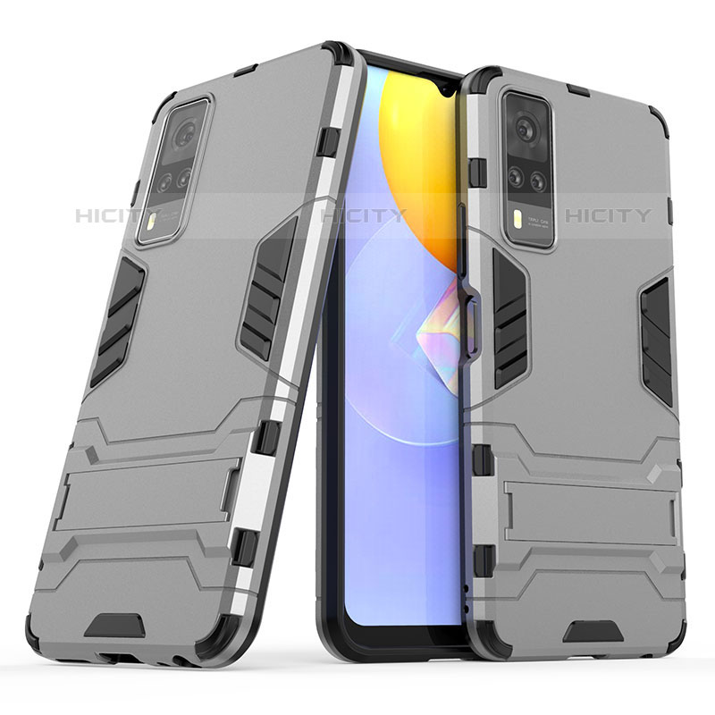 Coque Contour Silicone et Plastique Housse Etui Mat avec Support pour Vivo Y51A Gris Plus