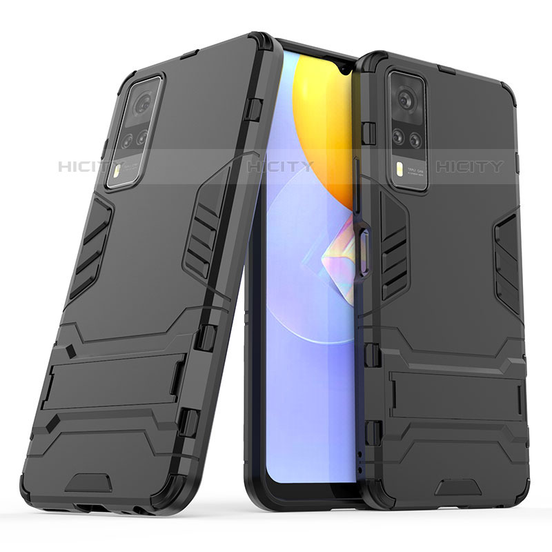 Coque Contour Silicone et Plastique Housse Etui Mat avec Support pour Vivo Y51A Noir Plus