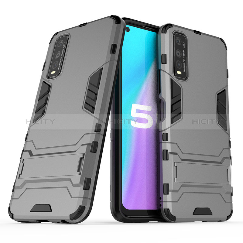 Coque Contour Silicone et Plastique Housse Etui Mat avec Support pour Vivo Y51s 5G Plus