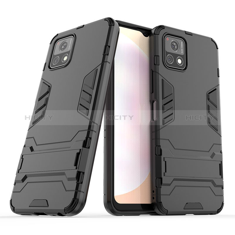 Coque Contour Silicone et Plastique Housse Etui Mat avec Support pour Vivo Y52s t1 5G Noir Plus