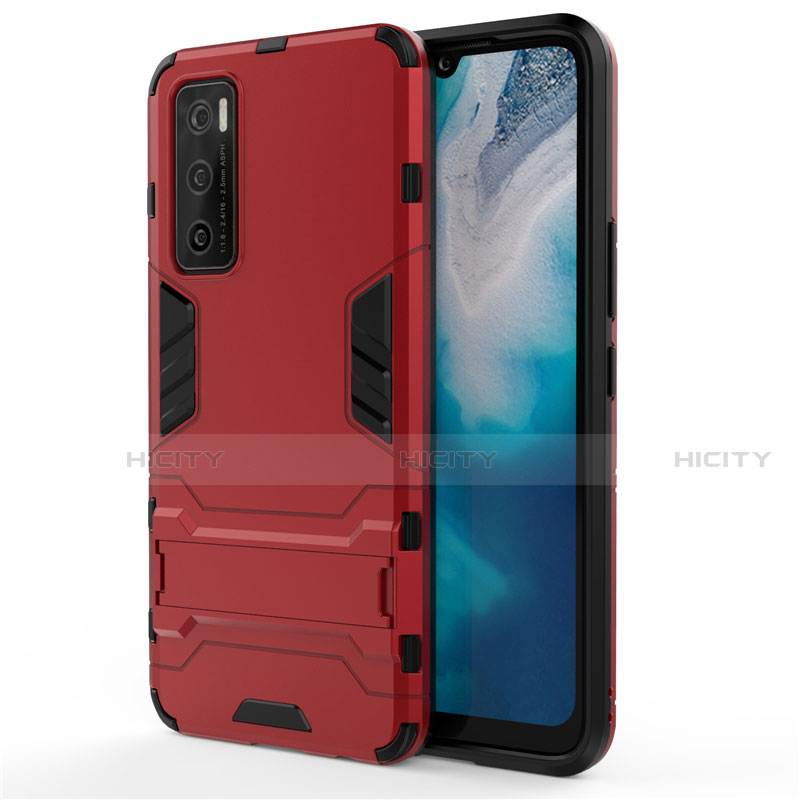 Coque Contour Silicone et Plastique Housse Etui Mat avec Support pour Vivo Y70 (2020) Rouge Plus