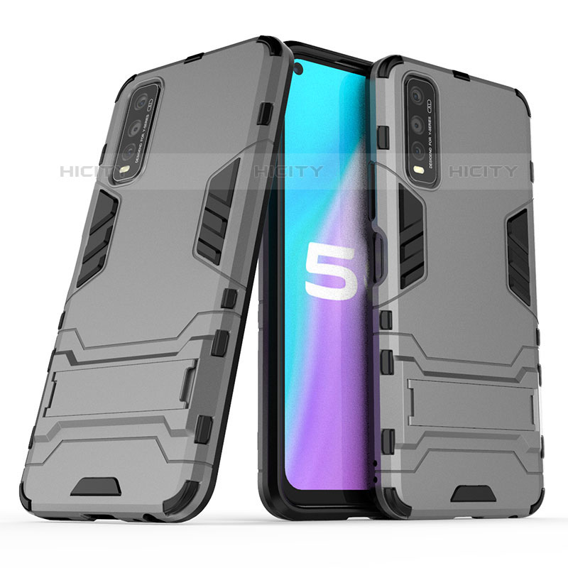 Coque Contour Silicone et Plastique Housse Etui Mat avec Support pour Vivo Y70S 5G Plus