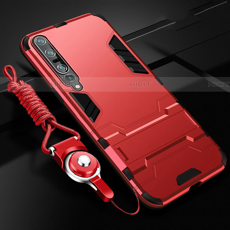 Coque Contour Silicone et Plastique Housse Etui Mat avec Support pour Xiaomi Mi 10 Pro Rouge Plus