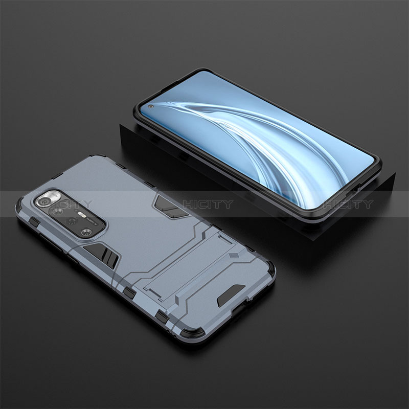 Coque Contour Silicone et Plastique Housse Etui Mat avec Support pour Xiaomi Mi 10S 5G Bleu Plus