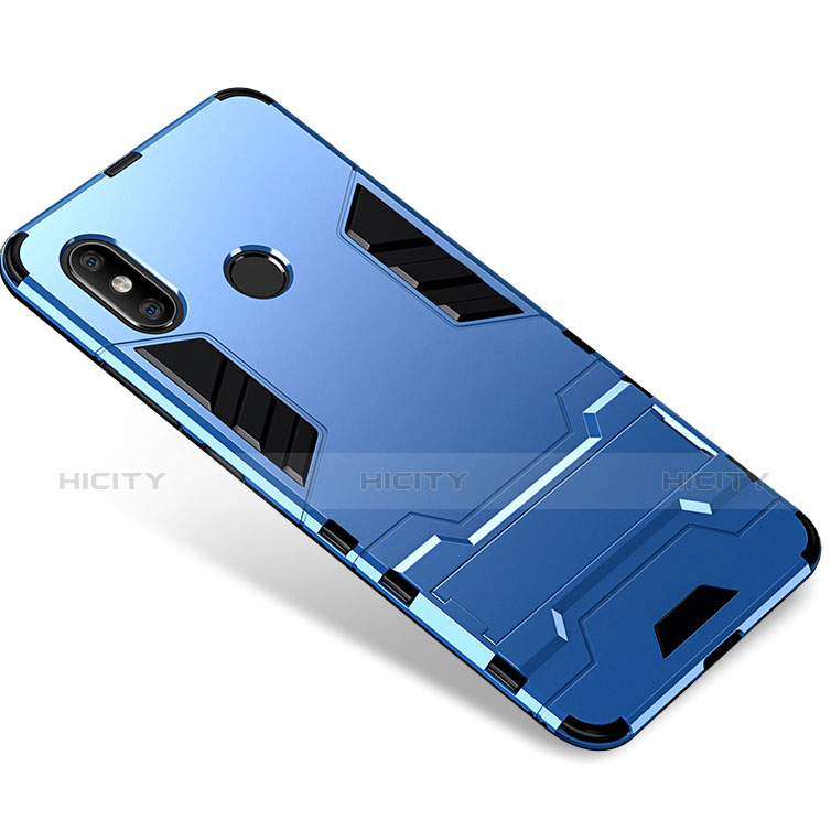 Coque Contour Silicone et Plastique Housse Etui Mat avec Support pour Xiaomi Mi 8 Bleu Plus