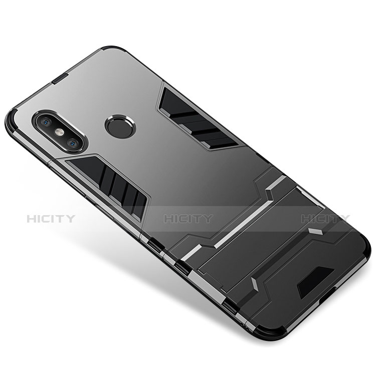 Coque Contour Silicone et Plastique Housse Etui Mat avec Support pour Xiaomi Mi 8 Gris Plus