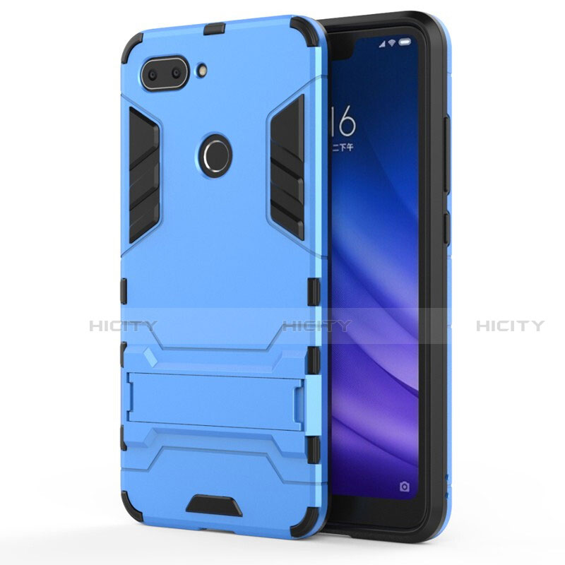 Coque Contour Silicone et Plastique Housse Etui Mat avec Support pour Xiaomi Mi 8 Lite Bleu Ciel Plus