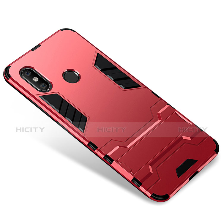 Coque Contour Silicone et Plastique Housse Etui Mat avec Support pour Xiaomi Mi 8 Rouge Plus