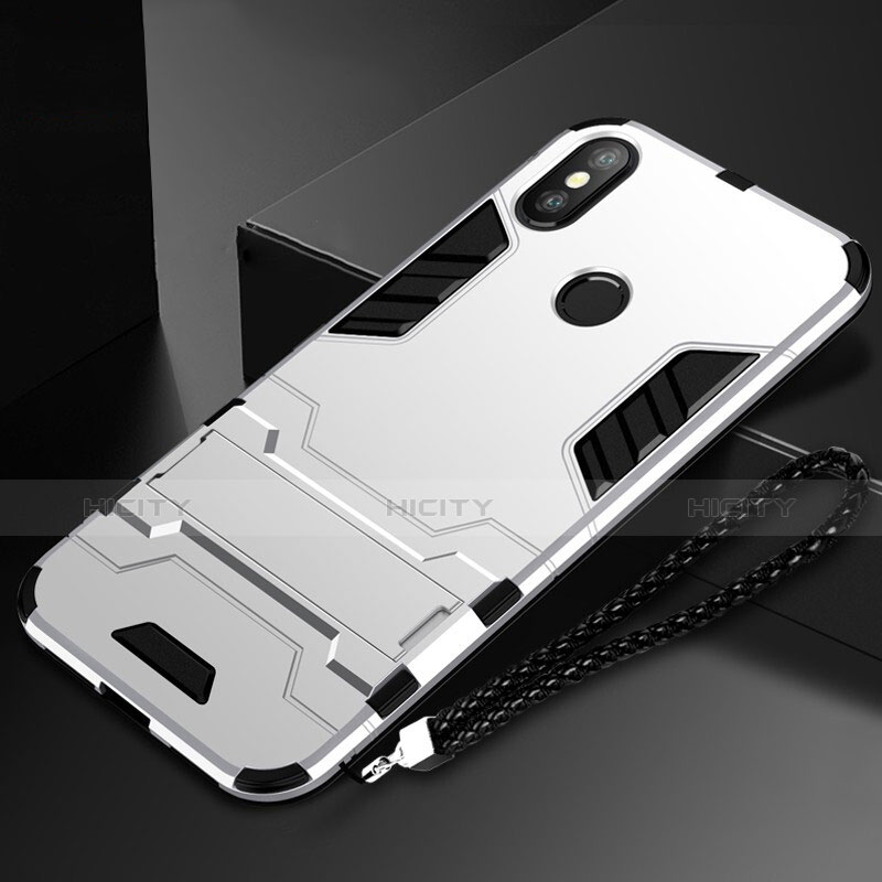 Coque Contour Silicone et Plastique Housse Etui Mat avec Support pour Xiaomi Mi Mix 3 Argent Plus