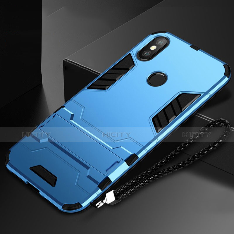 Coque Contour Silicone et Plastique Housse Etui Mat avec Support pour Xiaomi Mi Mix 3 Bleu Plus