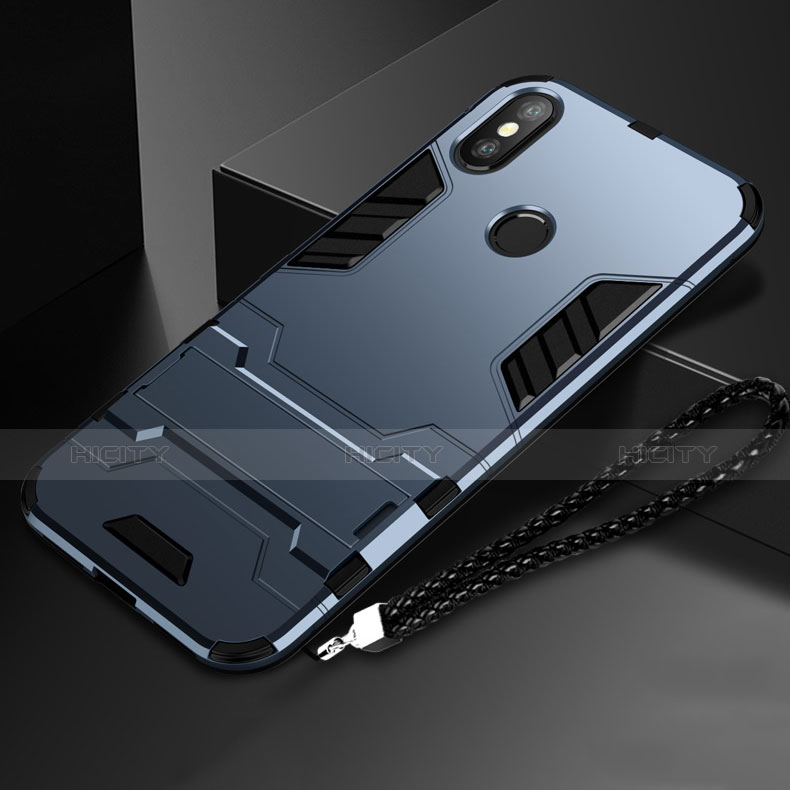 Coque Contour Silicone et Plastique Housse Etui Mat avec Support pour Xiaomi Mi Mix 3 Bleu Ciel Plus