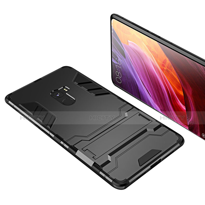 Coque Contour Silicone et Plastique Housse Etui Mat avec Support pour Xiaomi Mi Mix Plus