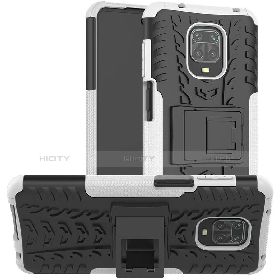 Coque Contour Silicone et Plastique Housse Etui Mat avec Support pour Xiaomi Poco M2 Pro Blanc Plus