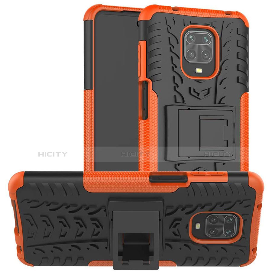 Coque Contour Silicone et Plastique Housse Etui Mat avec Support pour Xiaomi Poco M2 Pro Orange Plus