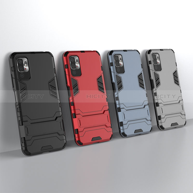 Coque Contour Silicone et Plastique Housse Etui Mat avec Support pour Xiaomi POCO M3 Pro 5G Plus