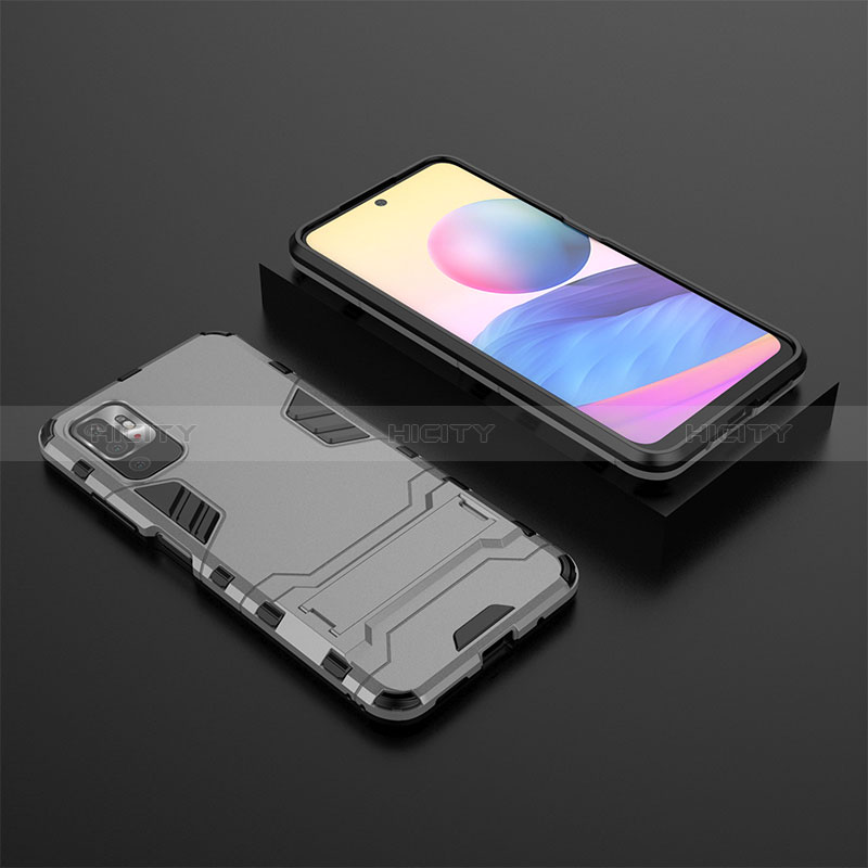 Coque Contour Silicone et Plastique Housse Etui Mat avec Support pour Xiaomi POCO M3 Pro 5G Plus