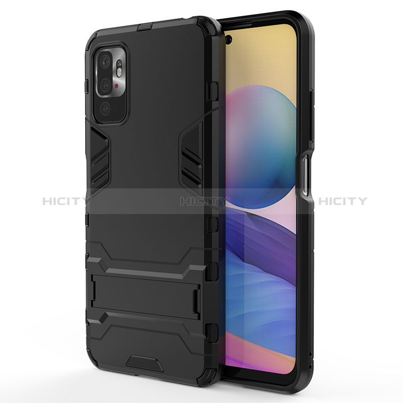 Coque Contour Silicone et Plastique Housse Etui Mat avec Support pour Xiaomi POCO M3 Pro 5G Plus