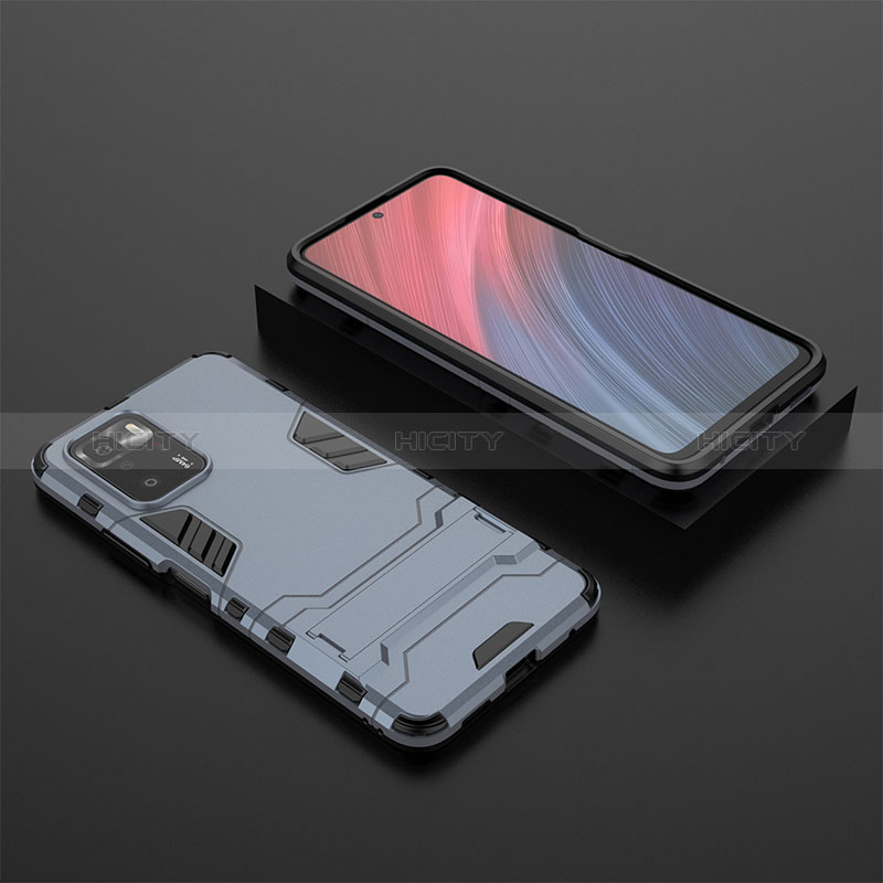 Coque Contour Silicone et Plastique Housse Etui Mat avec Support pour Xiaomi Poco X3 GT 5G Bleu Plus