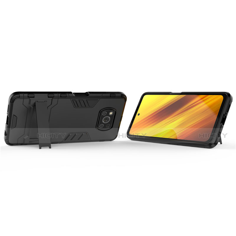 Coque Contour Silicone et Plastique Housse Etui Mat avec Support pour Xiaomi Poco X3 NFC Plus