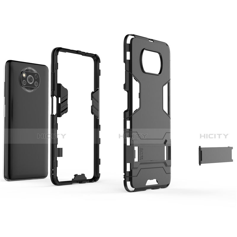 Coque Contour Silicone et Plastique Housse Etui Mat avec Support pour Xiaomi Poco X3 NFC Plus