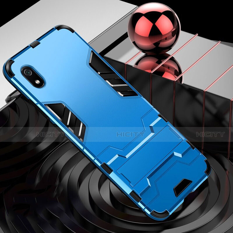 Coque Contour Silicone et Plastique Housse Etui Mat avec Support pour Xiaomi Redmi 7A Bleu Ciel Plus