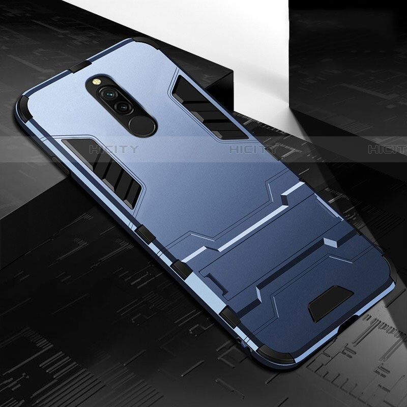 Coque Contour Silicone et Plastique Housse Etui Mat avec Support pour Xiaomi Redmi 8 Bleu Plus