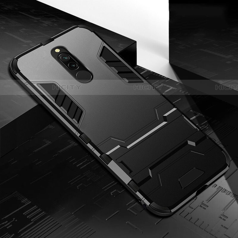 Coque Contour Silicone et Plastique Housse Etui Mat avec Support pour Xiaomi Redmi 8 Noir Plus