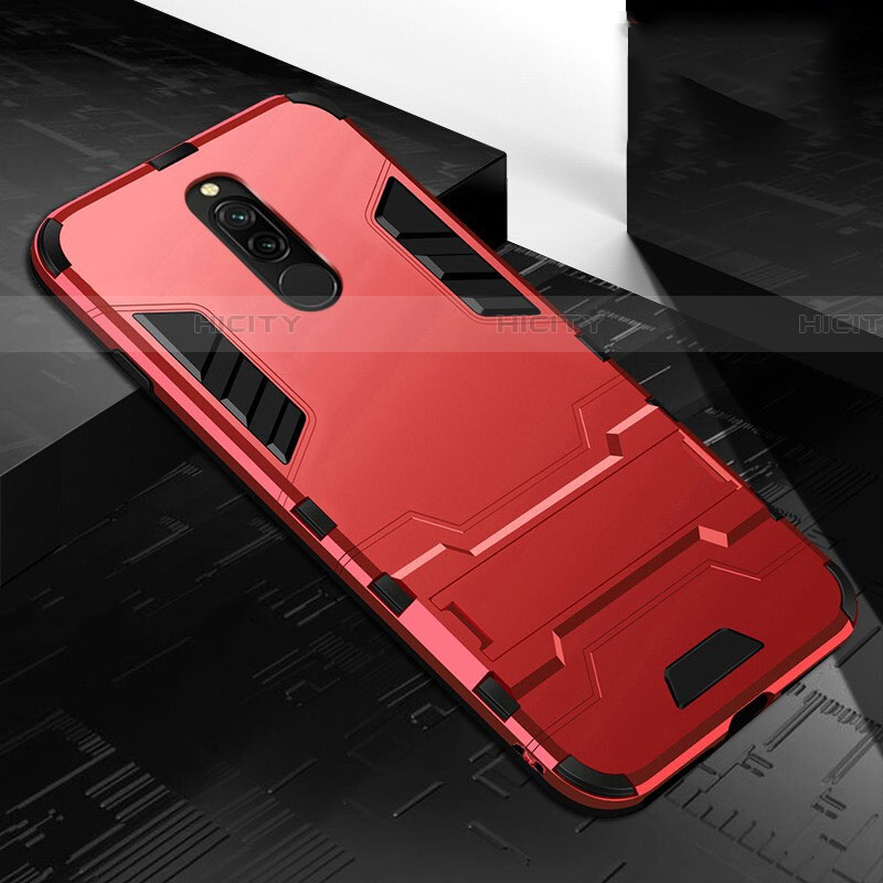 Coque Contour Silicone et Plastique Housse Etui Mat avec Support pour Xiaomi Redmi 8 Plus