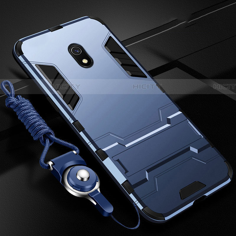 Coque Contour Silicone et Plastique Housse Etui Mat avec Support pour Xiaomi Redmi 8A Bleu Plus