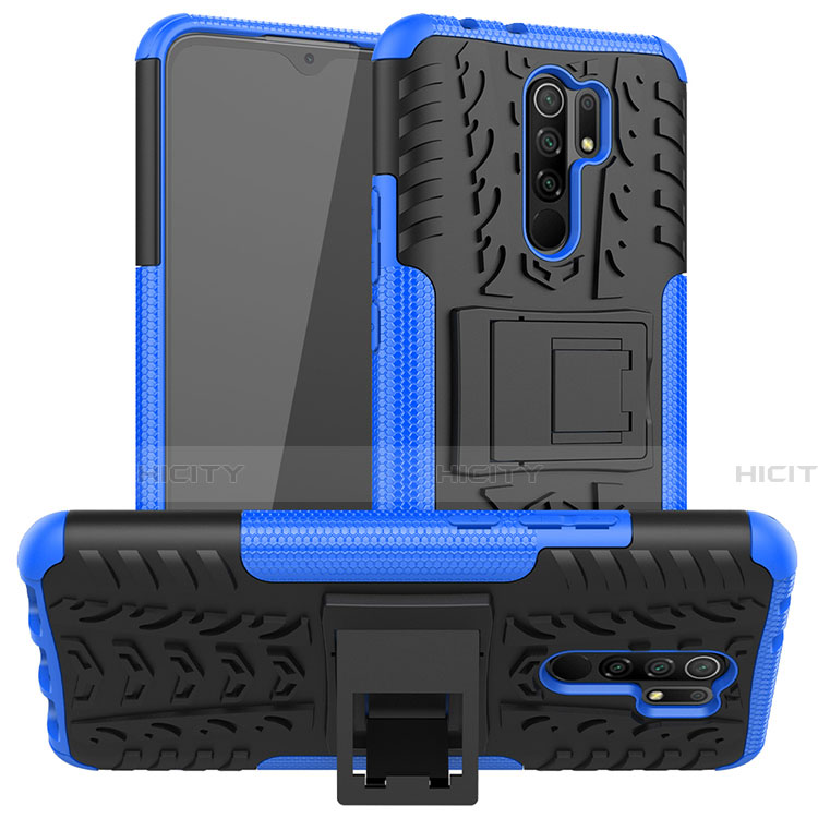 Coque Contour Silicone et Plastique Housse Etui Mat avec Support pour Xiaomi Redmi 9 Bleu Plus