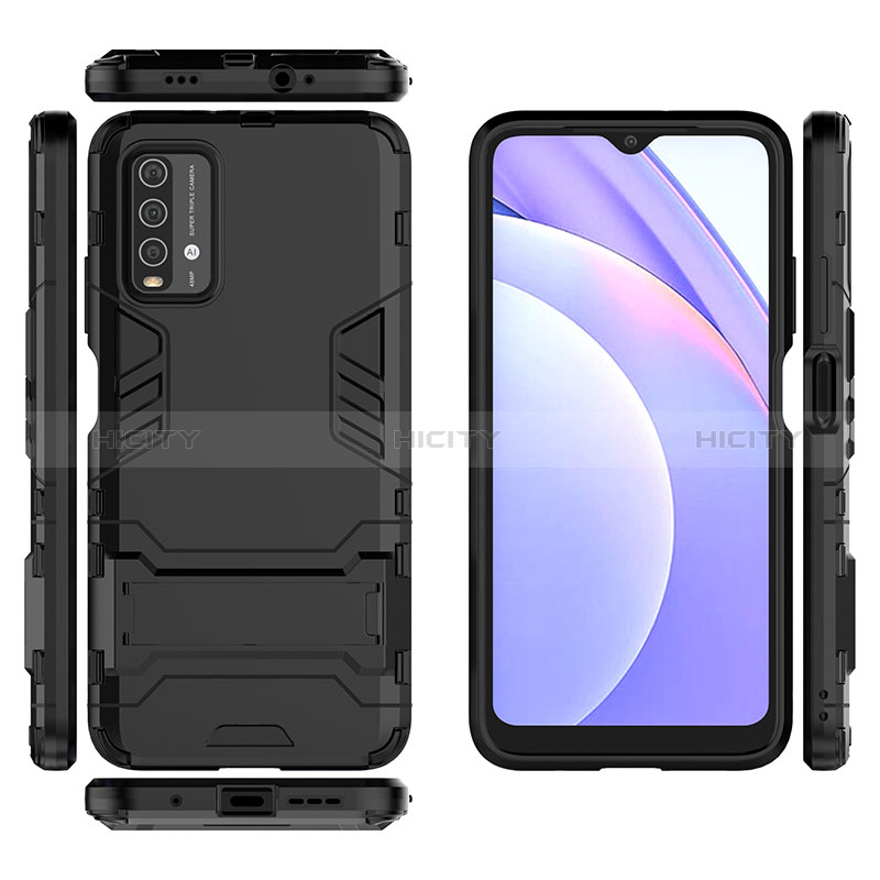 Coque Contour Silicone et Plastique Housse Etui Mat avec Support pour Xiaomi Redmi 9 Power Plus