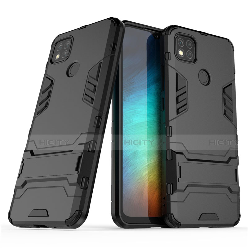 Coque Contour Silicone et Plastique Housse Etui Mat avec Support pour Xiaomi Redmi 9C NFC Plus