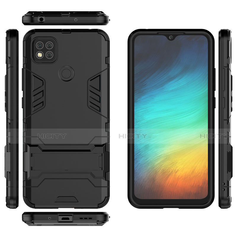 Coque Contour Silicone et Plastique Housse Etui Mat avec Support pour Xiaomi Redmi 9C NFC Plus