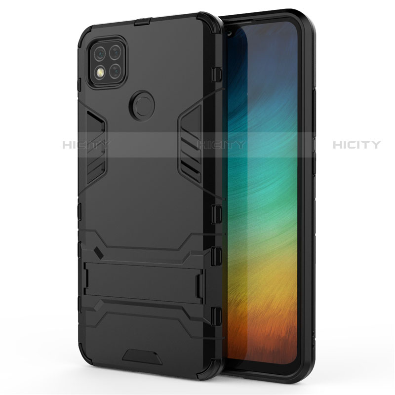 Coque Contour Silicone et Plastique Housse Etui Mat avec Support pour Xiaomi Redmi 9C Noir Plus