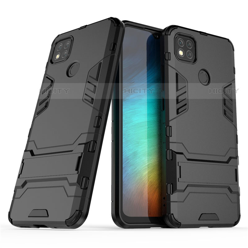 Coque Contour Silicone et Plastique Housse Etui Mat avec Support pour Xiaomi Redmi 9C Plus