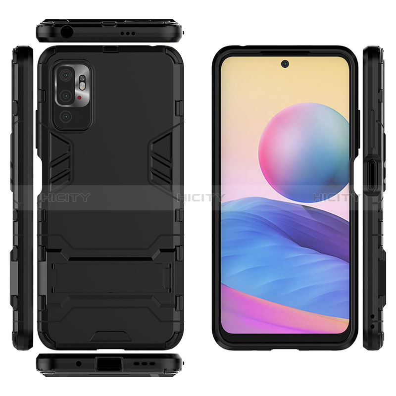 Coque Contour Silicone et Plastique Housse Etui Mat avec Support pour Xiaomi Redmi Note 10 5G Plus